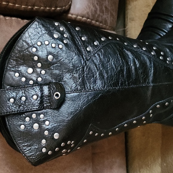 Reba black stud leather western boots - Picture 2 of 12